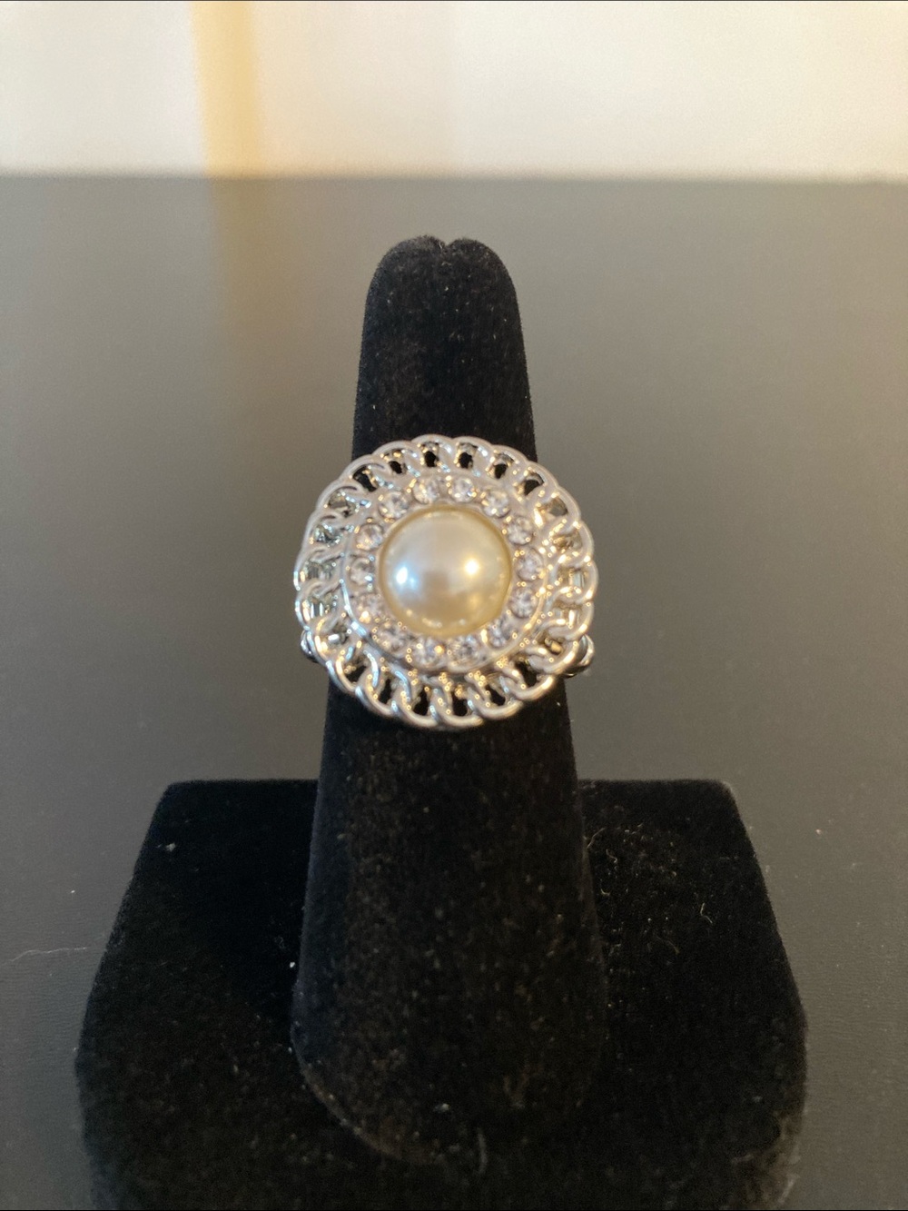 paparazzi Silver-Tone Pearl Halo Ring